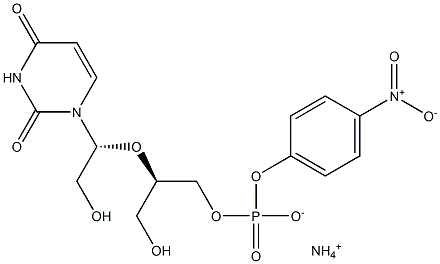 Phosphoric acid, mono(2-(1-(3,4-dihydro-2,4-dioxo-1(2H)-pyrimidinyl)-2 -hydroxyethoxy)-3-hydroxypropyl)mono(4-nitrophenyl) ester, monoammoniu m salt, (R-(R*,R*))- Struktur