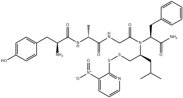 L-Tyr-D-Ala-Gly-N-[(1S)-3-Methyl-1-[[(3-nitro-2-pyridinyl)dithio]methyl]butyl]-L-Phe-NH2 Struktur