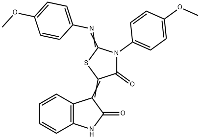 3-{3-(4-methoxyphenyl)-2-[(4-methoxyphenyl)imino]-4-oxo-1,3-thiazolidin-5-ylidene}-1,3-dihydro-2H-indol-2-one Struktur