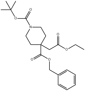 4-benzyl 1-tert-butyl 4-(2-ethoxy-2-oxoethyl)piperidine-1,4-dicarboxylate Struktur