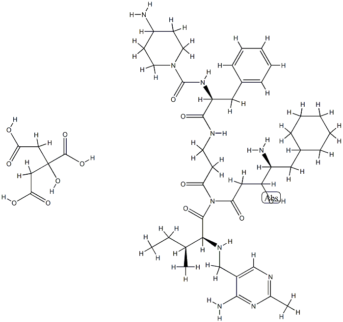 5-(4-Aminopiperidyl-1-carbonyl)-L-2,6-phe-beta-ala-(4S-amino-3S-hydrox y-5-cyclohexyl)-pentancarbonyl-L-ile-aminomethyl-4-amino-2-methylpyrim idine citrate Struktur