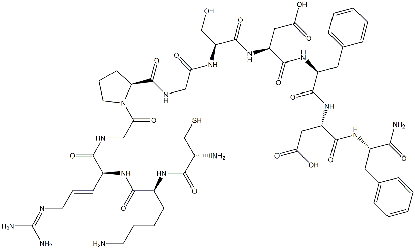 (3S)-3-[[(2S)-2-[[2-[[(2S)-1-[2-[[(E,2S)-2-[[(2S)-6-amino-2-[[(2R)-2-a mino-3-sulfanyl-propanoyl]amino]hexanoyl]amino]-5-(diaminomethylidenea mino)pent-3-enoyl]amino]acetyl]pyrrolidine-2-carbonyl]amino]acetyl]ami no]-3-hydroxy-propanoyl]amino]-3-[[(1S)-1-[[(1S)-1-[[(1S)-1-carbamoyl- 2-phenyl-ethyl]carbamoyl]-2-carboxy-ethyl]carbamoyl]-2-phenyl-ethyl]ca rbamoyl]propanoic acid Struktur