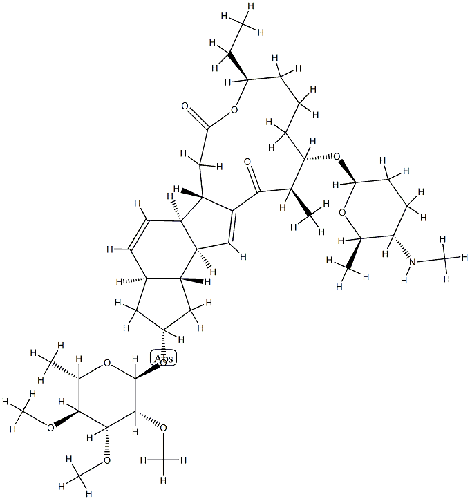 1H-as-Indaceno3,2-doxacyclododecin-7,15-dione, 2-(6-deoxy-2,3,4-tri-O-methyl-.alpha.-L-mannopyranosyl)oxy-9-ethyl-2,3,3a,5a,5b,6,9,10,11,12,13,14,16a,16b-tetradecahydro-14-methyl-13-(2R,5S,6R)-tetrahydro-6-methyl-5-(methylamino)-2H-pyran-2-yloxy-, (2R,3aS Struktur