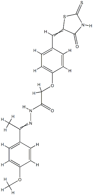 N-[1-(4-methoxyphenyl)ethylideneamino]-2-[4-[(E)-(4-oxo-2-sulfanyliden e-thiazolidin-5-ylidene)methyl]phenoxy]acetamide Struktur