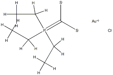 gold(+3) cation, triethylphosphoranylidenemethanedithiolate, chloride Struktur