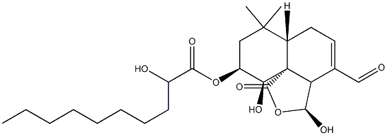 Decanoic acid,2-hydroxy-,(3S,3aS,6aS,9S,10R,10aR)-4-formyl-3,3a,6,6a,7,8,9,10-octahydro-3,10-dihydroxy-7,7-dimethyl-1-oxo-1H-naphtho[1,8a-c]furan-9-ylester, (2R)- Struktur