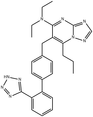 N,N-diethyl-2-propyl-3-[[4-[2-(2H-tetrazol-5-yl)phenyl]phenyl]methyl]- 1,5,7,9-tetrazabicyclo[4.3.0]nona-2,4,6,8-tetraen-4-amine Struktur