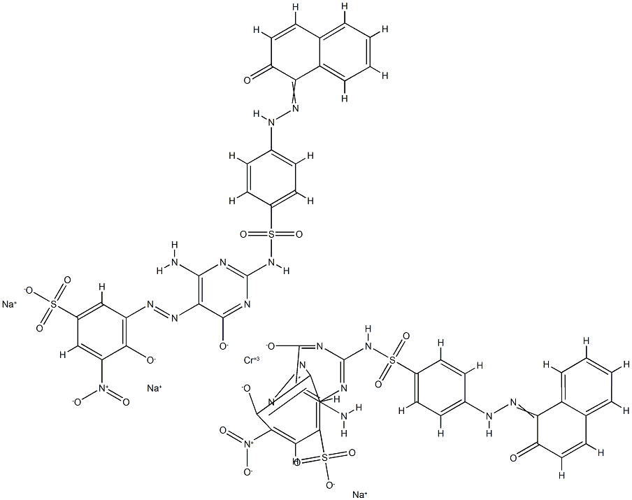 Chromate(3-), bis3-6-amino-1,4-dihydro-2-4-(2-hydroxy-1-naphthalenyl)azophenylsulfonylamino-4-(oxo-.kappa.O)-5-pyrimidinylazo-.kappa.N1-4-(hydroxy-.kappa.O)-5-nitrobenzenesulfonato(3-)-, trisodium Struktur