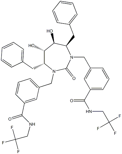 3-[[(4R,5S,6S,7R)-4,7-dibenzyl-5,6-dihydroxy-2-oxo-3-[[3-(2,2,2-triflu oroethylcarbamoyl)phenyl]methyl]-1,3-diazepan-1-yl]methyl]-N-(2,2,2-tr ifluoroethyl)benzamide Struktur