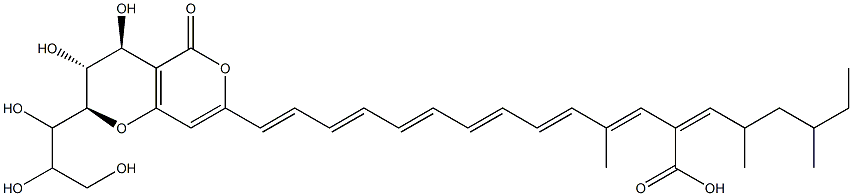 (2Z,3E,5E,7E,9E,11E,13E)-14-[(7S,8R,9R)-7,8-dihydroxy-5-oxo-9-(1,2,3-t rihydroxypropyl)-4,10-dioxabicyclo[4.4.0]deca-2,11-dien-3-yl]-2-(2,4-d imethylhexylidene)-4-methyl-tetradeca-3,5,7,9,11,13-hexaenoic acid Struktur