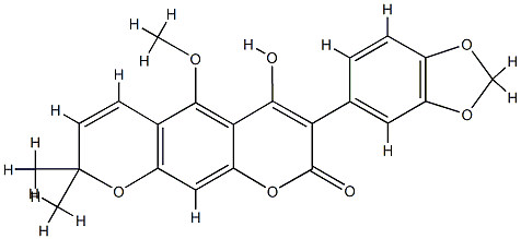 3-(1,3-Benzodioxol-5-yl)-4-hydroxy-5-methoxy-8,8-dimethyl-2H,8H-benzo[1,2-b:5,4-b']dipyran-2-one Struktur