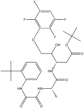 D-glycero-Pentonic acid, 2,3-dideoxy-3-[[N-[2-(1,1-diMethylethyl)phenyl]-2-oxoglycyl-L-alanyl]aMino]-5-O-(2,3,5,6-tetrafluorophenyl)-, 1,1-diMethylethyl ester, (4ξ)- (9CI) Struktur