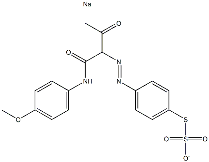 Thiosulfuric acid S-[4-[[1-[[(4-methoxyphenyl)amino]carbonyl]-2-oxopropyl]azo]phenyl]O-sodium salt Struktur