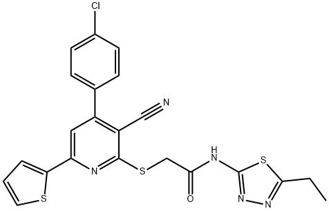 2-{[4-(4-chlorophenyl)-3-cyano-6-(2-thienyl)-2-pyridinyl]sulfanyl}-N-(5-ethyl-1,3,4-thiadiazol-2-yl)acetamide Struktur