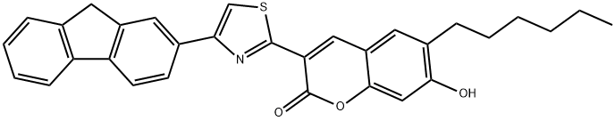 3-[4-(9H-fluoren-2-yl)-1,3-thiazol-2-yl]-6-hexyl-7-hydroxy-2H-chromen-2-one Struktur