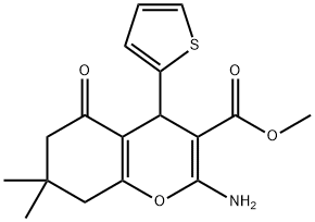 methyl 2-amino-7,7-dimethyl-5-oxo-4-(2-thienyl)-5,6,7,8-tetrahydro-4H-chromene-3-carboxylate Struktur