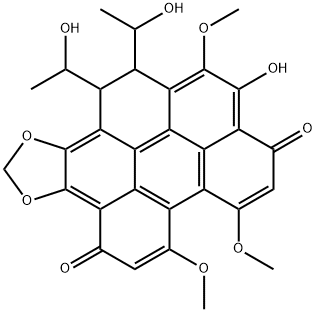 12,13-Dihydro-2-hydroxy-12,13-bis(1-hydroxyethyl)-1,5,6-trimethoxybenzo[1,12]perylo[2,3-d][1,3]dioxole-3,8-dione Struktur