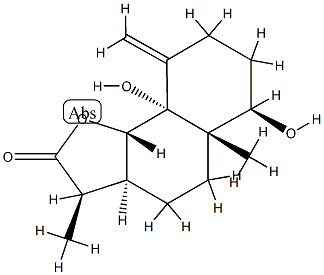 (3R)-3aβ,4,5,5a,6,7,8,9,9a,9bα-Decahydro-6α,9aβ-dihydroxy-3α,5aα-dimethyl-9-methylenenaphtho[1,2-b]furan-2(3H)-one Struktur