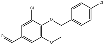 3-chloro-4-[(4-chlorophenyl)methoxy]-5-methoxybenzaldehyde Struktur