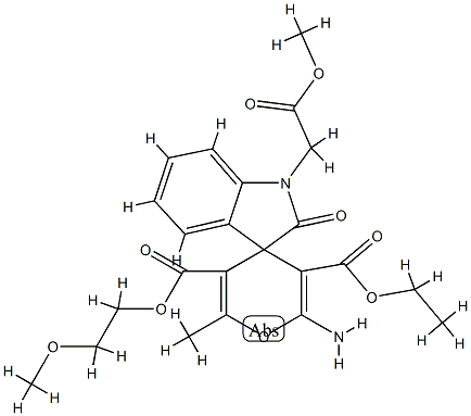 3-ethyl 1'-(2-methoxy-2-oxoethyl)-5-(2-methoxyethyl) 2-amino-6-methyl-2-oxospiro[4H-pyran-4,3'-(2'H)-indole]-3,5-dicarboxylate Struktur