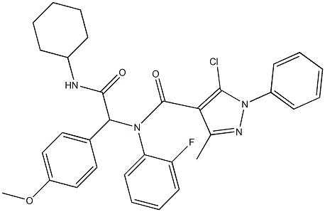 1H-Pyrazole-4-carboxamide,5-chloro-N-[2-(cyclohexylamino)-1-(4-methoxyphenyl)-2-oxoethyl]-N-(2-fluorophenyl)-3-methyl-1-phenyl-(9CI) Struktur