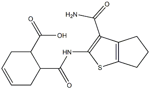 6-({[3-(aminocarbonyl)-5,6-dihydro-4H-cyclopenta[b]thien-2-yl]amino}carbonyl)-3-cyclohexene-1-carboxylic acid Struktur