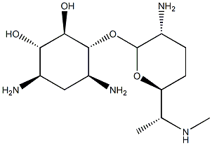 4-O-[2-Amino-6-(methylamino)-2,3,4,6,7-pentadeoxy-α-D-ribo-heptopyranosyl]-2-deoxy-D-streptamine Struktur