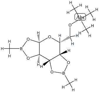 6-O-(Trimethylsilyl)-1-O,2-O-(methylboranediyl)-3-O,4-O-(methylboranediyl)-α-D-galactopyranose Struktur