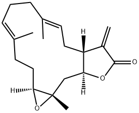 (1aS,4E,8E,10aR,13aS,14aS)-1a,3,6,7,10,10a,11,13a,14,14a-Decahydro-4,8,14a-trimethyl-11-methyleneoxireno[12,13]cyclotetradeca[1,2-b]furan-12(2H)-one Struktur