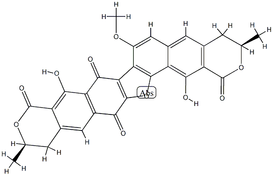 (3R,12R)-3,4,12,13-Tetrahydro-9,17-dihydroxy-7-methoxy-3,12-dimethyl-1H,8H-furo[2'',3'':6,7:4'',5'':7',8']dinaphtho[2,3-c:2',3'-c']dipyran-1,8,10,15-tetrone Struktur