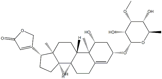 3β-[(6-Deoxy-3-O-methyl-α-D-allopyranosyl)oxy]-1β,14-dihydroxycarda-4,20(22)-dienolide Struktur