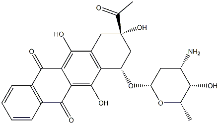 (7R-cis)-9-Acetyl-7-((3-amino-2,3,6-trideoxy-beta-L-lyxo-hexopyranosyl )oxy)-7,8,9,10-tetrahydro-6,9,11-trihydroxy-5,12-naphthacenedione Struktur