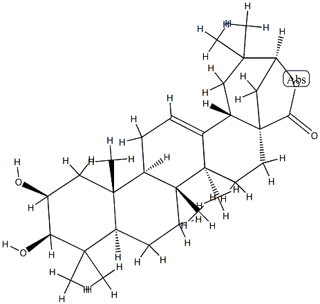 2β,3β,21β-Trihydroxyolean-12-en-28-oic acid γ-lactone Struktur