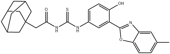 Tricyclo[3.3.1.13,7]decane-1-acetamide, N-[[[4-hydroxy-3-(5-methyl-2-benzoxazolyl)phenyl]amino]thioxomethyl]- (9CI) Struktur