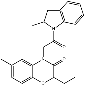 1H-Indole,1-[(2-ethyl-2,3-dihydro-6-methyl-3-oxo-4H-1,4-benzoxazin-4-yl)acetyl]-2,3-dihydro-2-methyl-(9CI) Struktur