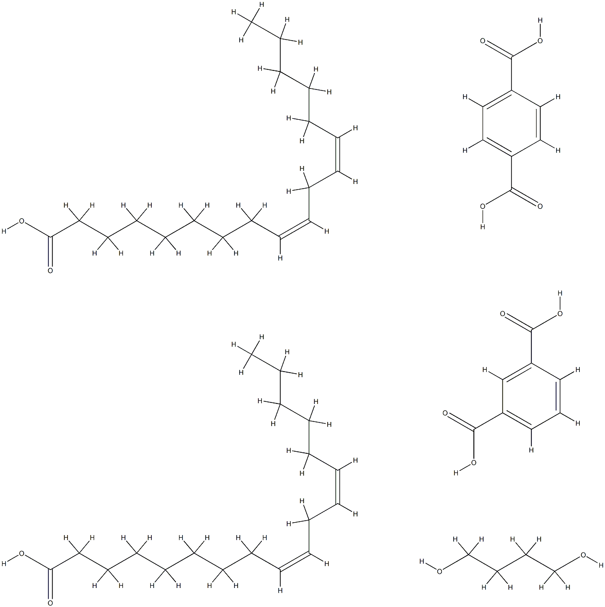 1,3-Benzenedicarboxylic acid, polymer with 1,4-benzenedicarboxylic acid, 1,4-butanediol and (Z,Z)-9,12-octadecadienoic acid dimer Struktur