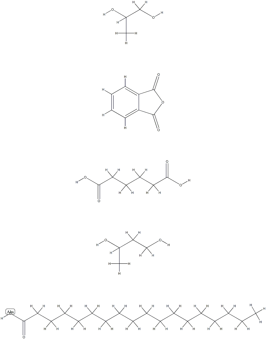 Hexanedioic acid, polymer with 1,3-butanediol, 1,3-isobenzofurandione and 1,2-propanediol, octadecanoate Struktur