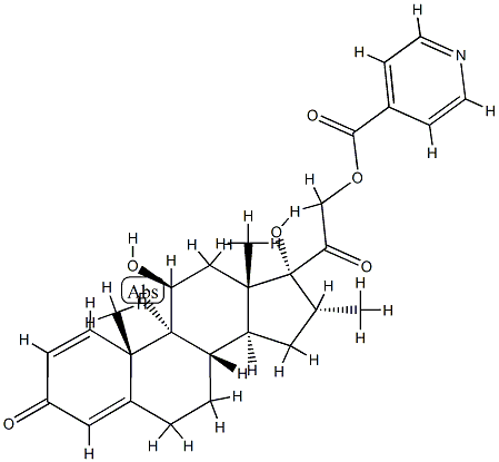 [2-[(8S,9R,10S,11S,13S,14S,16R,17R)-9-fluoro-11,17-dihydroxy-10,13,16- trimethyl-3-oxo-6,7,8,11,12,14,15,16-octahydrocyclopenta[a]phenanthren -17-yl]-2-oxo-ethyl] pyridine-4-carboxylate Struktur