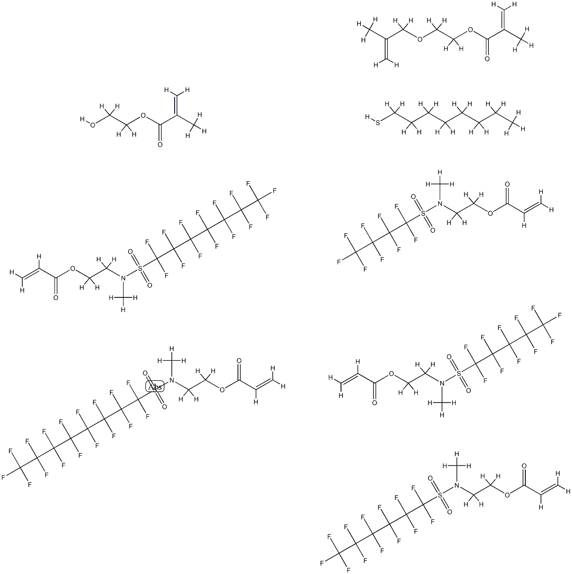 2-Propenoic acid, 2-[[(heptadecafluorooctyl) sulfonyl]methylamino]ethyl ester, telomer with 2-[methyl[(nonafluorobutyl)sulfonyl]amino]ethyl 2-propenoate, α-(2-methyl-1-oxo-2- propenyl)-ω-hydroxypoly(oxy-1,2-ethanediyl ), α-(2-methyl-1-oxo-2-propenyl)-ω-[( Struktur