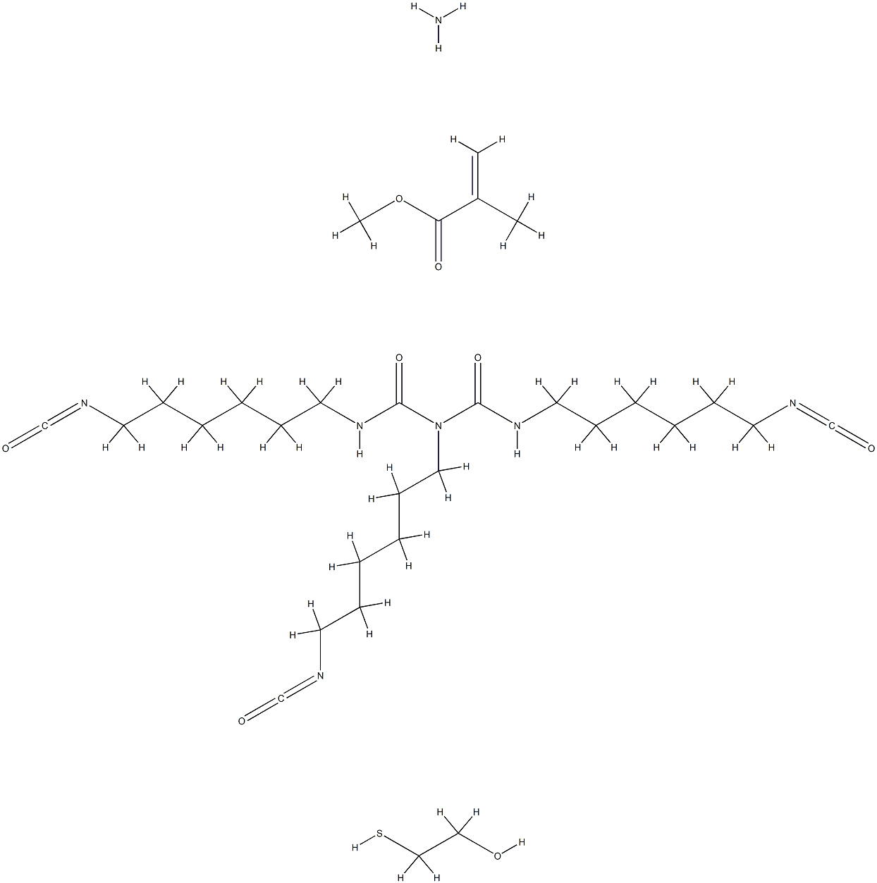 2-Propenoic acid, 2-methyl-, methyl ester, polymer with 2-mercaptoethanol, reaction products with ammonia and N,N',2-tris(6-isocyanatohexyl)imidodicarbonic diamide Struktur