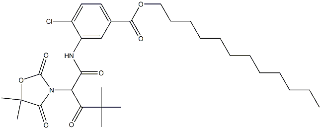 α-Pivaloyl-α-(2,4-dioxo-5,5-dimethyloxazolidin-3-yl)-2'-chloro-5'-dodecyloxycarbonylacetanilide Struktur