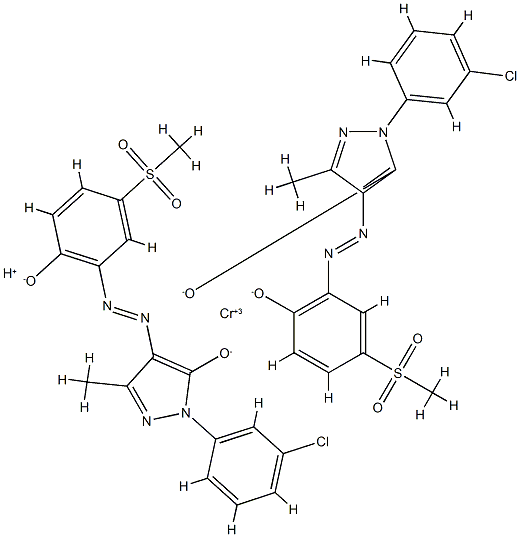 hydrogen bis[2-(3-chlorophenyl)-2,4-dihydro-4-[[2-hydroxy-5-mesylphenyl]azo]-5-methyl-3H-pyrazol-3-onato(2-)]chromate(1-) Struktur