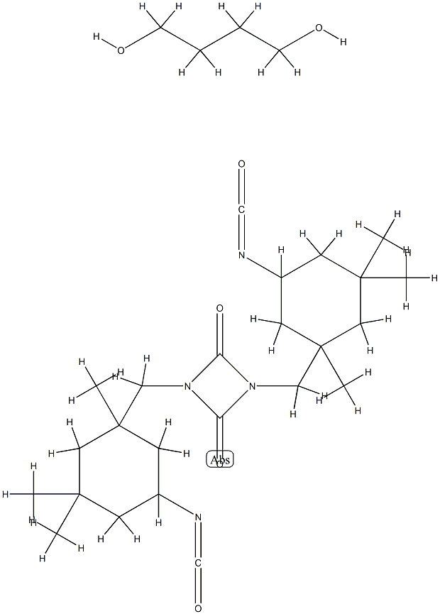 1,3-Diazetidine-2,4-dione, 1,3-bis(5-isocyanato-1,3,3-trimethylcyclohexyl)methyl-, polymer with 1,4-butanediol, 2-ethyl-1-hexanol-blocked Struktur