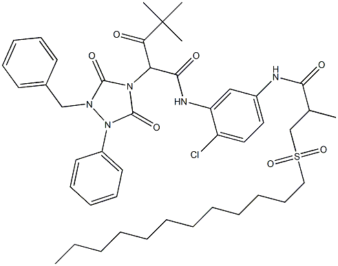 N-[2-Chloro-5-[[3-(dodecylsulfonyl)-2-methyl-1-oxopropyl]amino]phenyl]-α-(2,2-dimethyl-1-oxopropyl)-3,5-dioxo-1-phenyl-2-(phenylmethyl)-1,2,4-triazolidine-4-acetamide Struktur