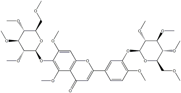 5,7-Dimethoxy-2-[4-methoxy-3-[(2-O,3-O,4-O,6-O-tetramethyl-β-D-glucopyranosyl)oxy]phenyl]-6-[(2-O,3-O,4-O,6-O-tetramethyl-β-D-glucopyranosyl)oxy]-4H-1-benzopyran-4-one Struktur