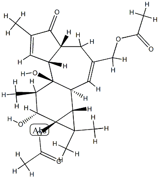 (1aR)-3-(Acetyloxymethyl)-9aα-(acetyloxy)-1,1aα,1bβ,4,4aα,7aα,7b,8,9,9a-decahydro-7bα,9β-dihydroxy-1,1,6,8α-tetramethyl-5H-cyclopropa[3,4]benz[1,2-e]azulen-5-one Struktur