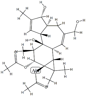 (1aR)-1aα,1bβ,4,4aβ,5,7aα,7b,8,9,9a-Decahydro-3-hydroxymethyl-1,1,6,8α-tetramethyl-1H-cyclopropa[3,4]benz[1,2-e]azulene-5β,7bα,9β,9aα-tetrol 9,9a-diacetate Struktur