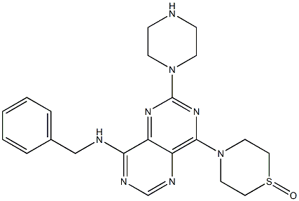 N-benzyl-7-(1-oxo-1,4-thiazinan-4-yl)-9-piperazin-1-yl-3,5,8,10-tetraz abicyclo[4.4.0]deca-2,4,7,9,11-pentaen-2-amine Struktur