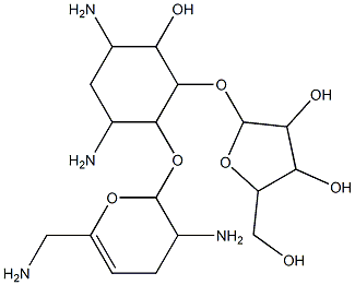 D-Streptamine, O-2,6-diamino-2,3,4,6-tetradeoxy-alpha-D-erythro-hex-4-enopyraosyl(1-4)-O-(beta-D-ribofuranosyl-(1-5))-2-deoxy- Struktur