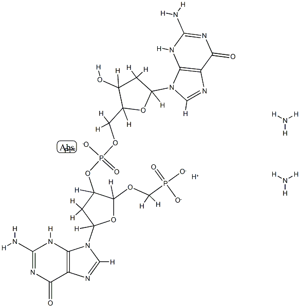 2-amino-9-[4-[[5-(2-amino-6-oxo-3H-purin-9-yl)-3-hydroxy-oxolan-2-yl]m ethoxy-oxido-phosphoryl]oxy-5-(phosphonatomethoxy)oxolan-2-yl]-3H-puri n-6-one, azane, hydrogen(+1) cation, platinum(+2) cation Struktur